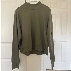 Cropped Sage Army Green Mock Neck Active Long Sleeve Top